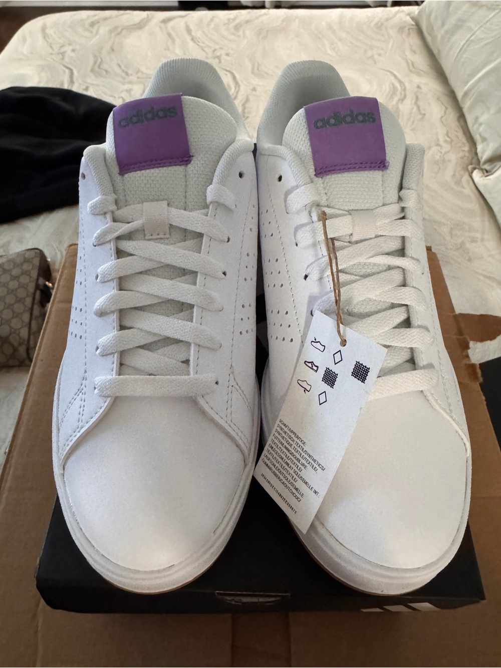 adidas Women’s White Sneakers with Purple Heel Tab